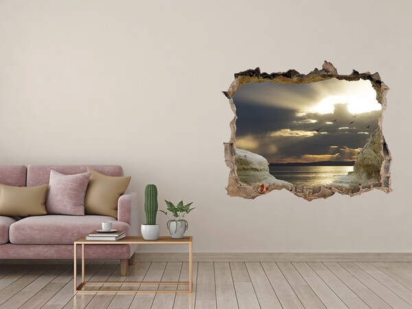 3D wall hole wallpaper Sunset over the sea
