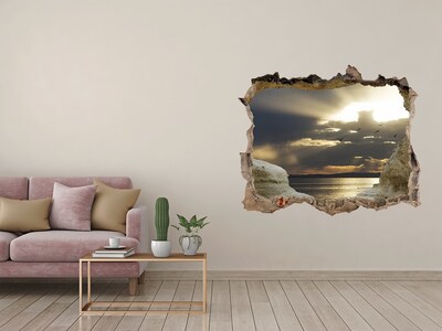 3D wall hole wallpaper Sunset over the sea