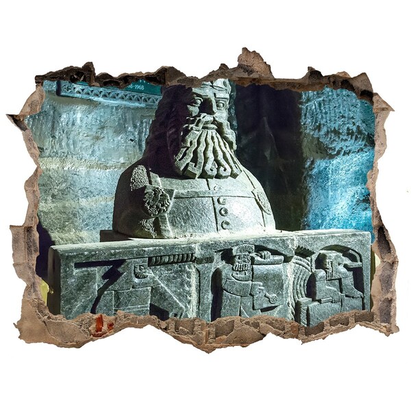 3D wall hole wallpaper Ancient cave sculpture