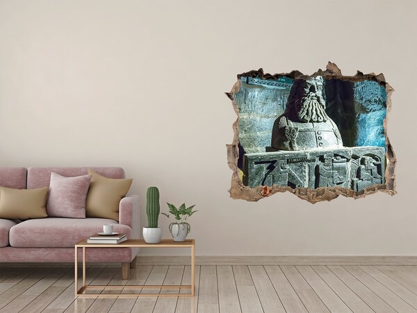 3D wall hole wallpaper Ancient cave sculpture
