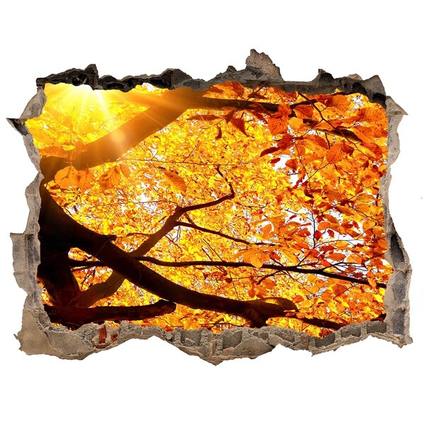 3D wall hole wallpaper Golden autumn behind the wall