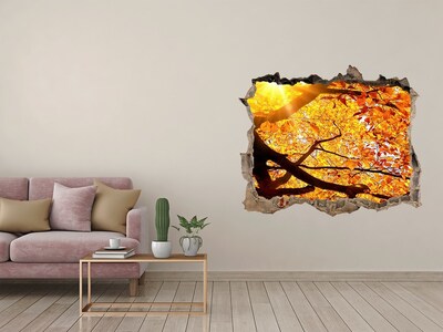 3D wall hole wallpaper Golden autumn behind the wall
