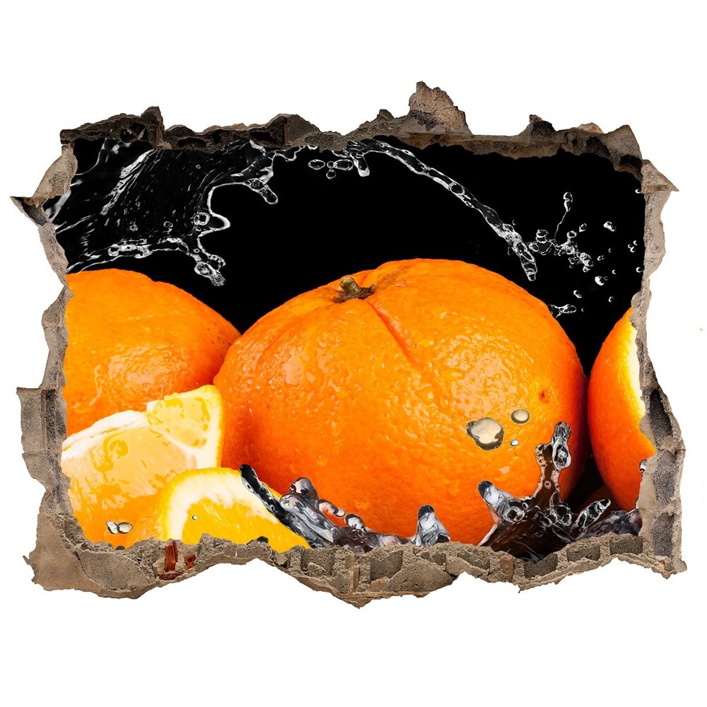 3D wall hole wallpaper Oranges and water