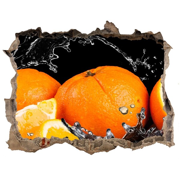 3D wall hole wallpaper Juicy oranges in water