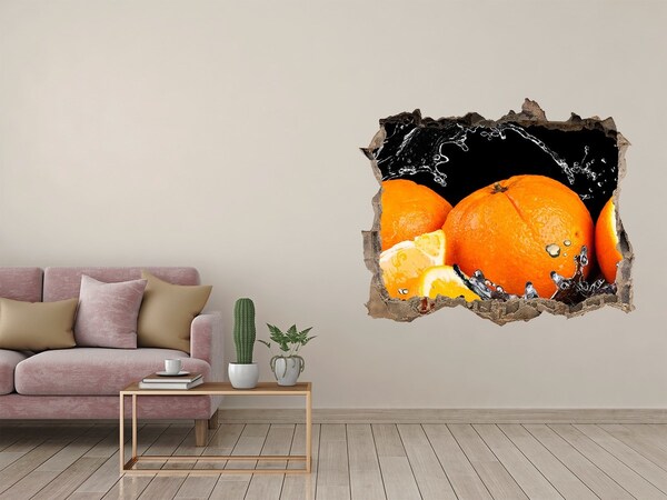 3D wall hole wallpaper Juicy oranges in water