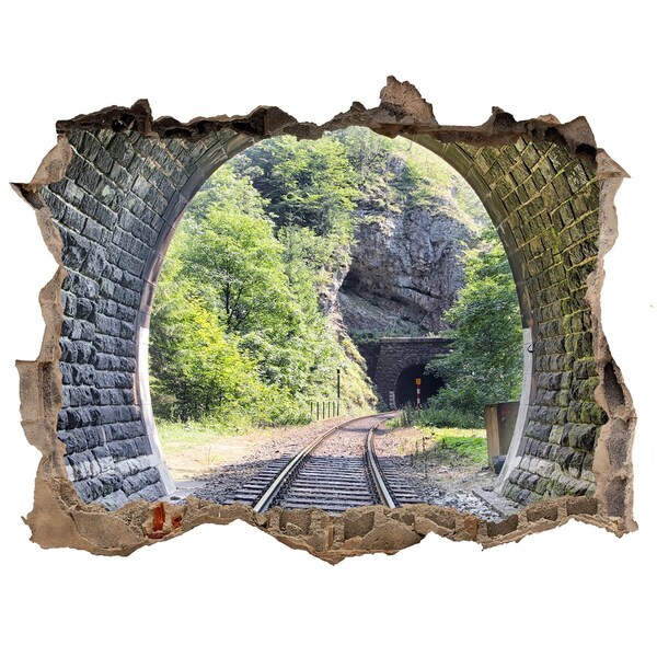 Hole in the wall decal Railway tracks in the forest