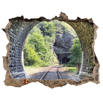 Hole in the wall decal Railway tracks in the forest