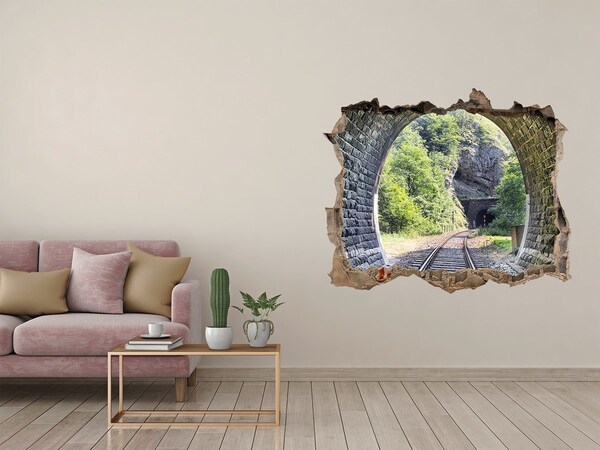 Hole in the wall decal Railway tracks in the forest