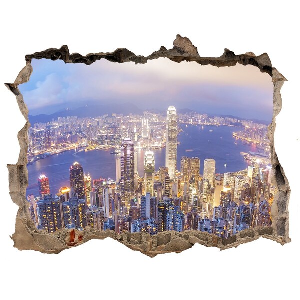 3D wall hole wallpaper View of Hong Kong at night
