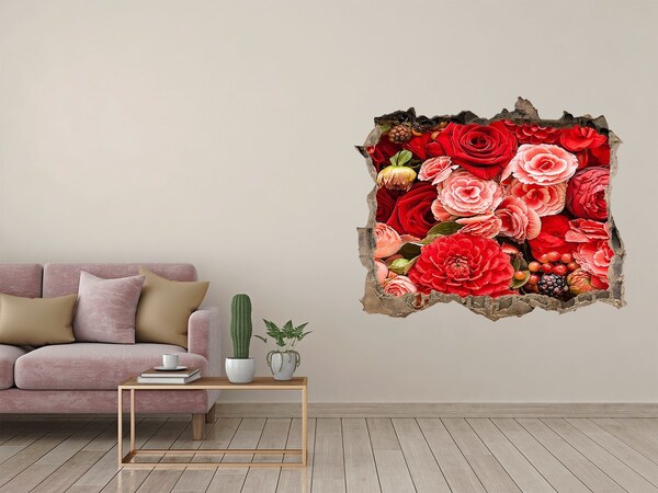 Hole in the wall sticker Floral explosion in concrete