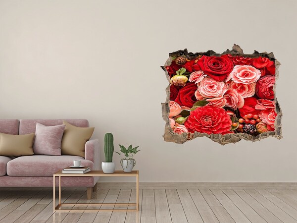 Hole in the wall sticker Red flowers