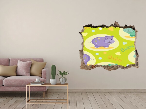 Hole wall sticker Hippos in a colorful setting