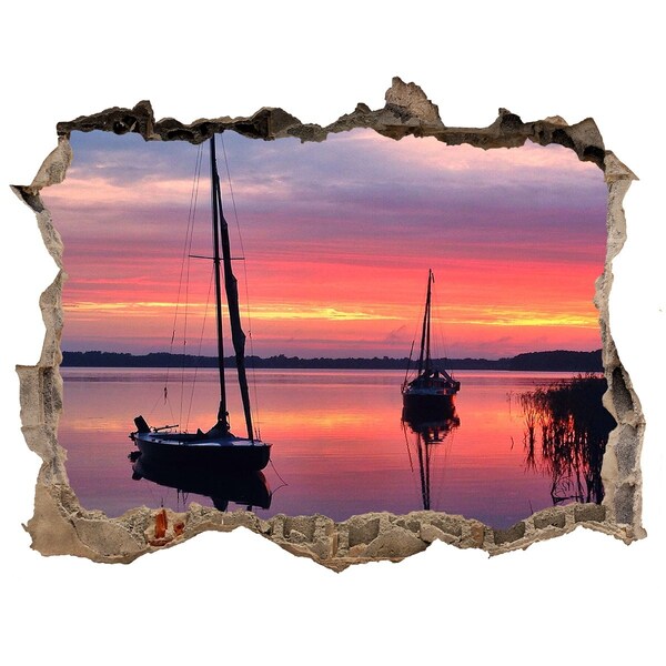 Hole in the wall decal Sunset over the lake