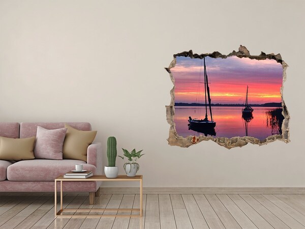 Hole in the wall decal Sunset over the lake