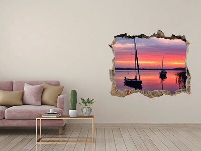 Hole in the wall decal Sunset over the lake