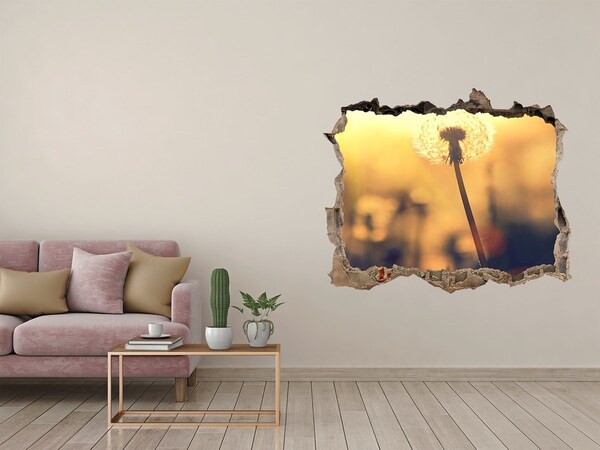 3D wall hole wallpaper Dandelion flower in the sun's rays