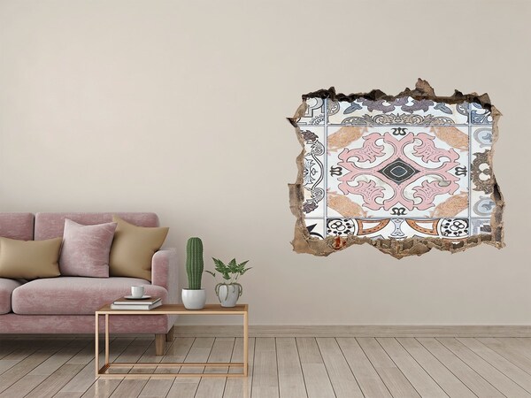 Hole wall sticker A worn floor with colorful tiles