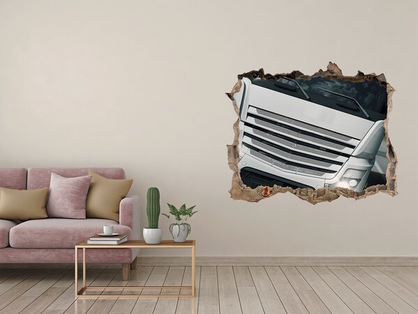 3D wall hole wallpaper Ruined wall with a truck