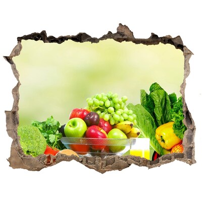 3D wall hole wallpaper Fruits and vegetables in paradise