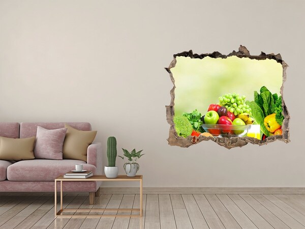 3D wall hole wallpaper Fruits and vegetables in paradise