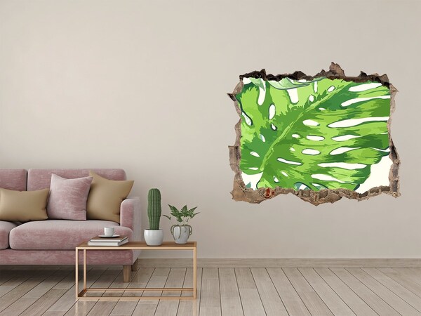 Hole in the wall decal Green monstera in a concrete hole