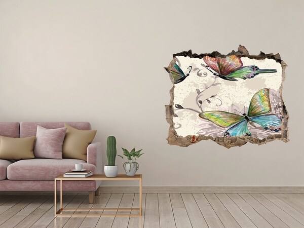 Hole in the wall sticker Butterflies and flowers