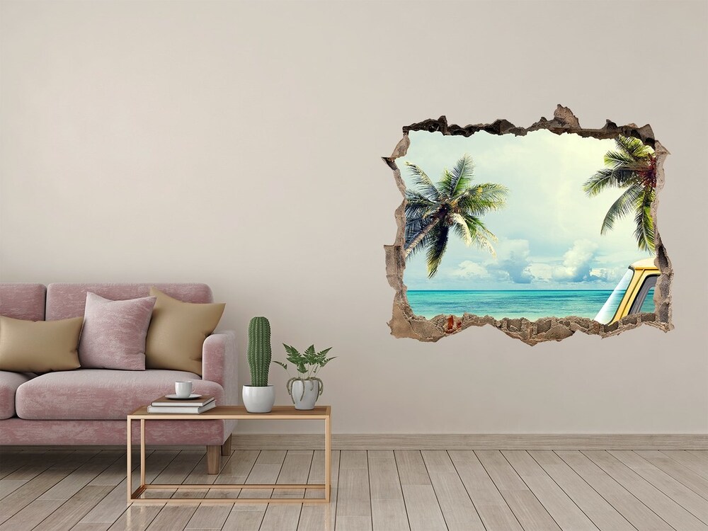 3D wall hole wallpaper Beach van