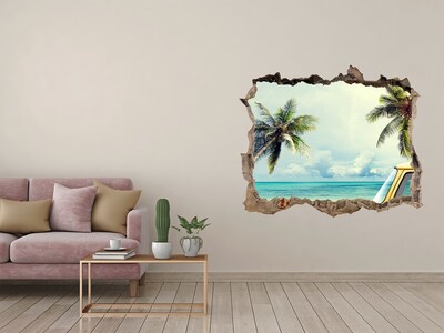 3D wall hole wallpaper Tropical oasis with a yellow car
