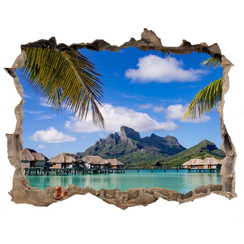 3D wall hole wallpaper Palms on Bora Bora