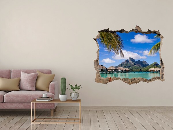 3D wall hole wallpaper Tropical island paradise