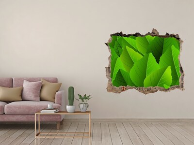 3D wall hole wallpaper Green leaves