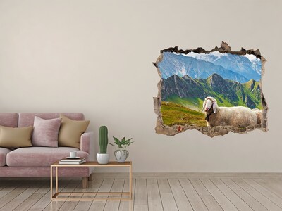 Hole in the wall decal Mountain meadow with sheep