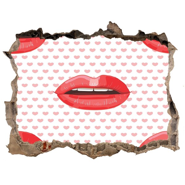Hole in the wall decal Lips in hearts