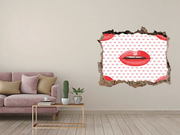 Hole in the wall decal Lips in hearts
