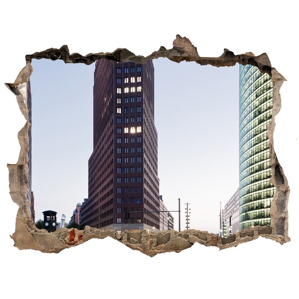 3D wall hole View of the modern city