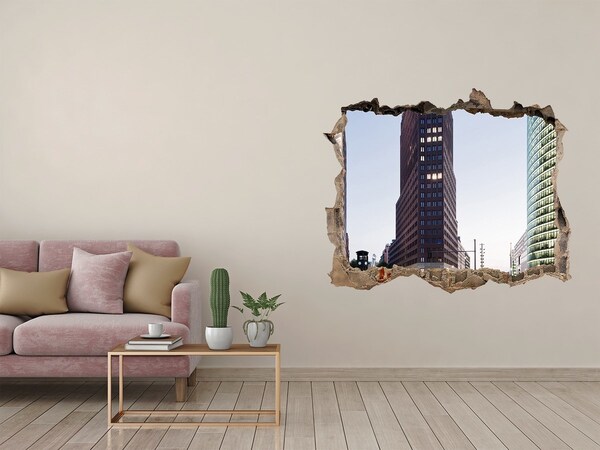 3D wall hole View of the modern city