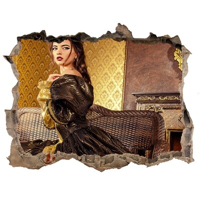 Hole wall sticker A woman in an elegant dress in a stylish interior