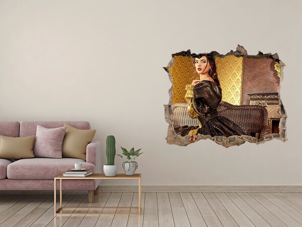 Hole wall sticker A woman in an elegant dress in a stylish interior