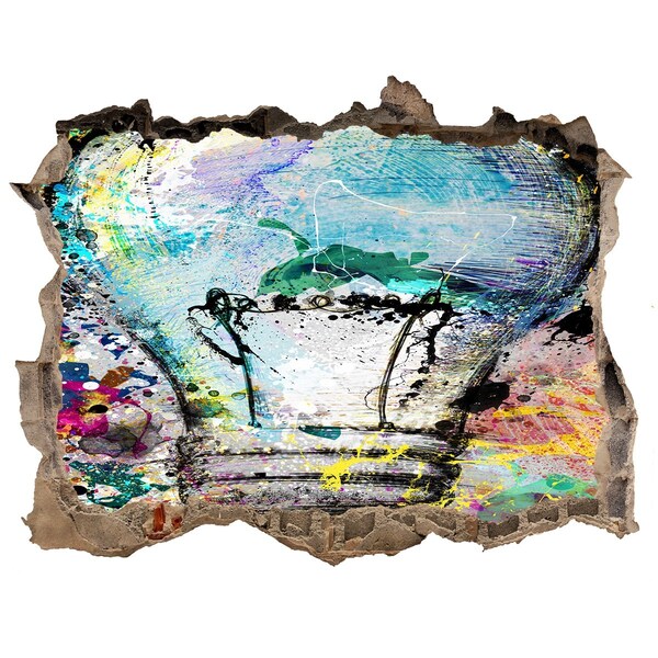 3D wall hole A damaged wall with a lamp