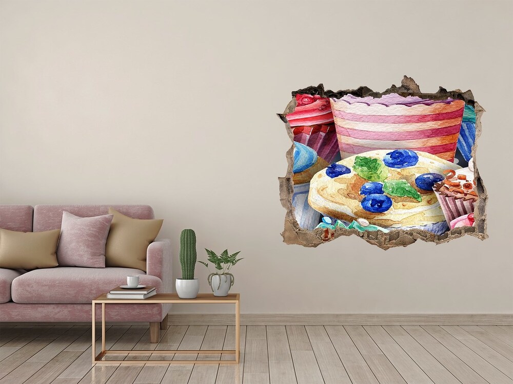 Hole wall sticker Colorful muffins