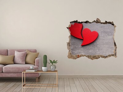 3D wall hole wallpaper Red hearts