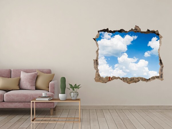 3D wall hole Sky with clouds through a hole in the wall