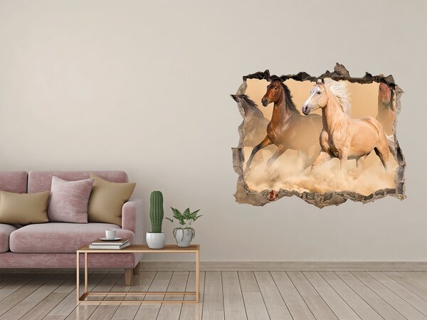 Hole in the wall sticker Galloping horses in the wild
