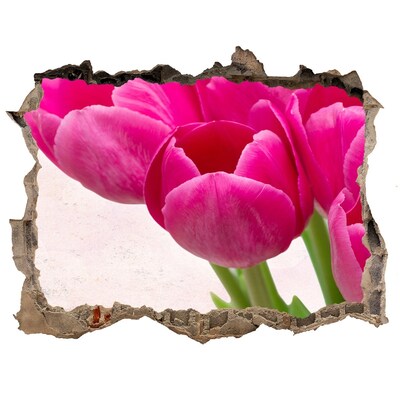 3D wall hole wallpaper Pink tulips