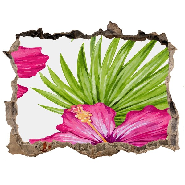 3D wall hole wallpaper Tropical paradise with hibiscus