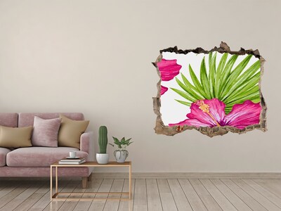 3D wall hole wallpaper Tropical paradise with hibiscus