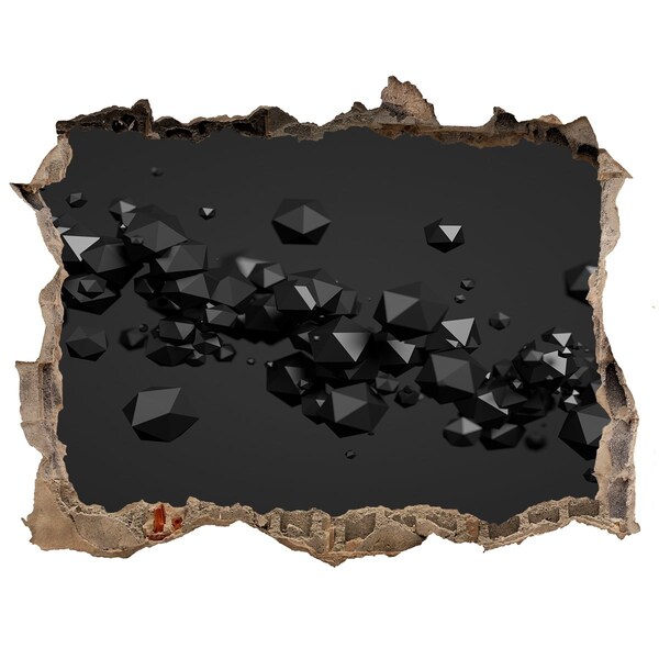 3D wall hole wallpaper Black abyss with crystals