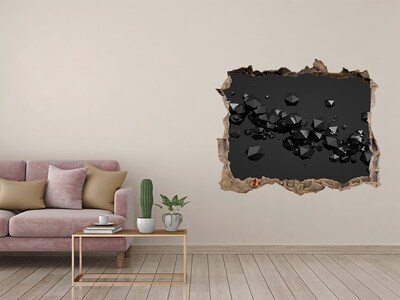 3D wall hole wallpaper Black abyss with crystals