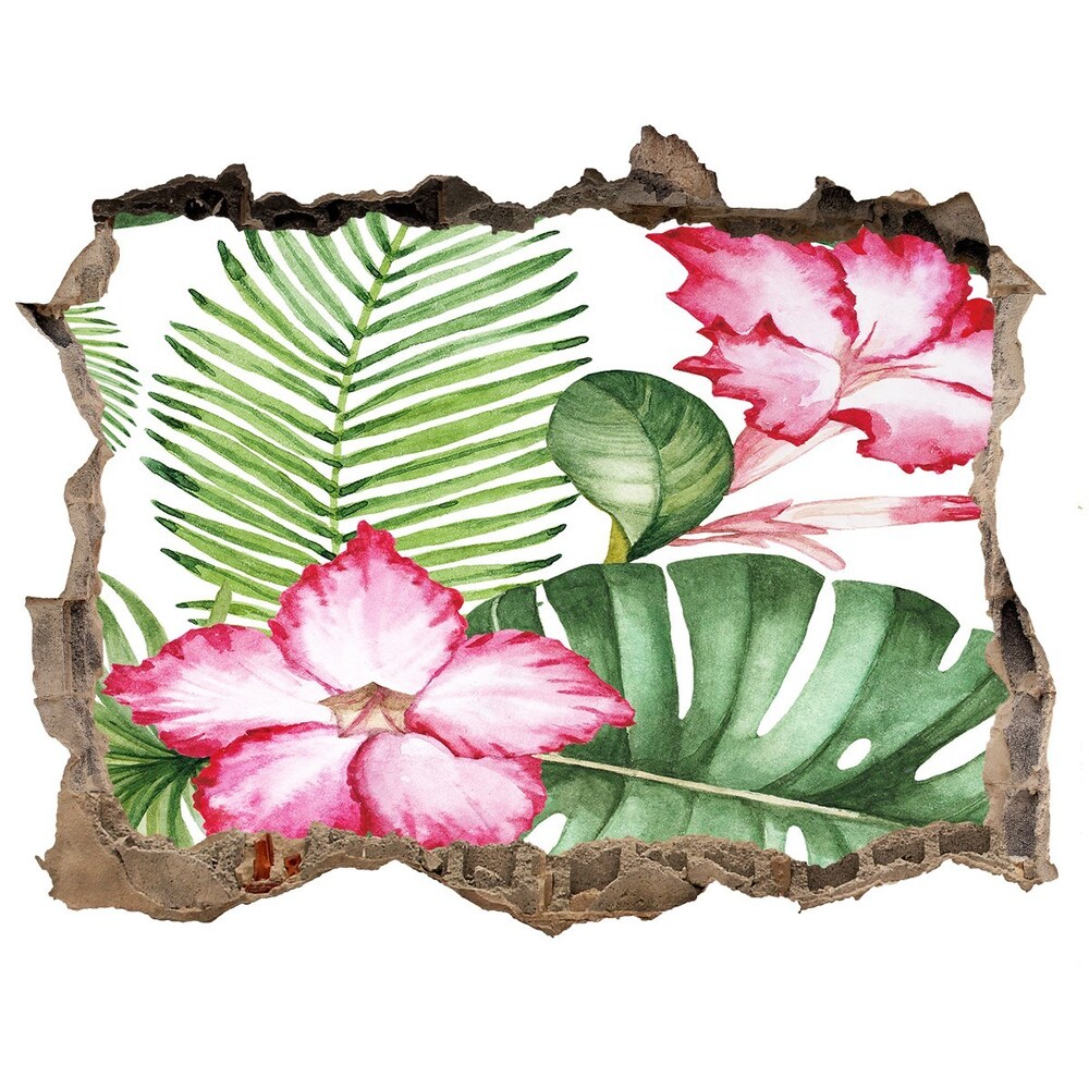 3D wall hole wallpaper Tropical flowers