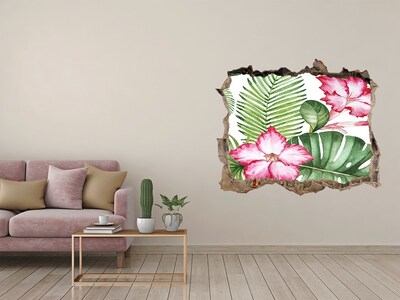 3D wall hole wallpaper Tropical flowers